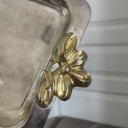 Vintage Silver-Plated Metal Art Deco Serving Tray with Gilded Knot Handle
