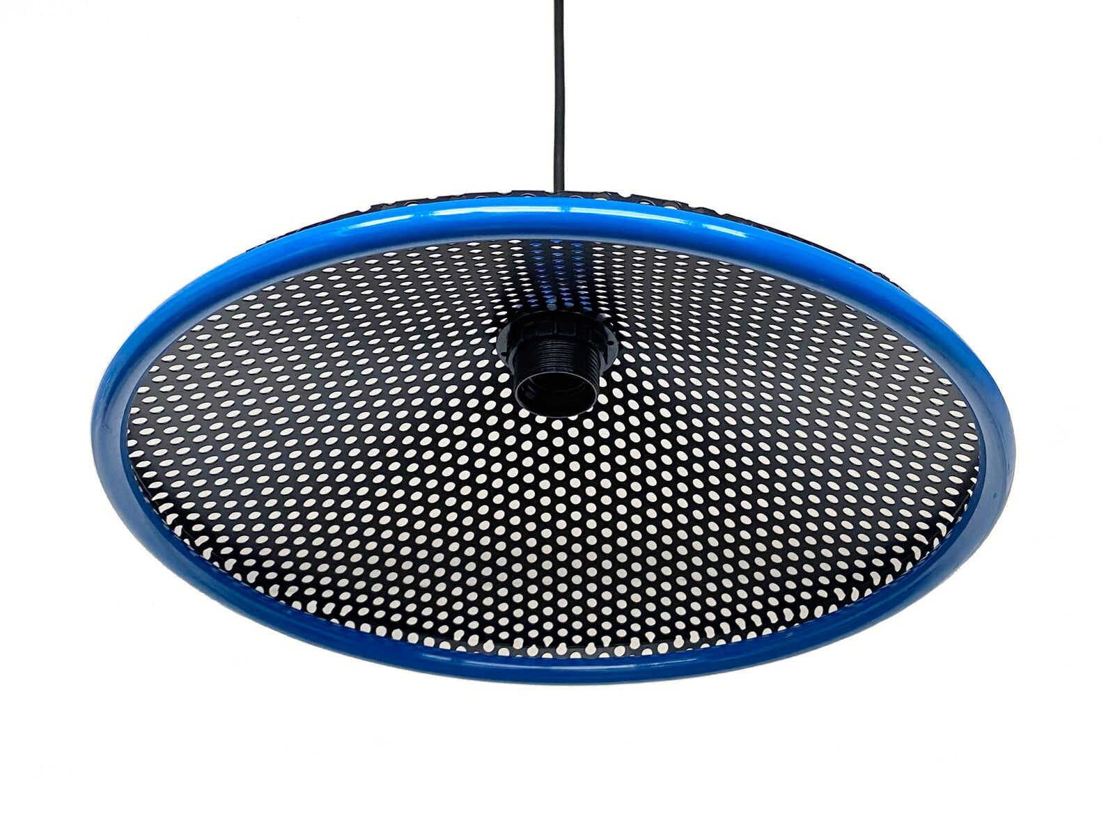 80s perforated metal hanging lamp - black & blue