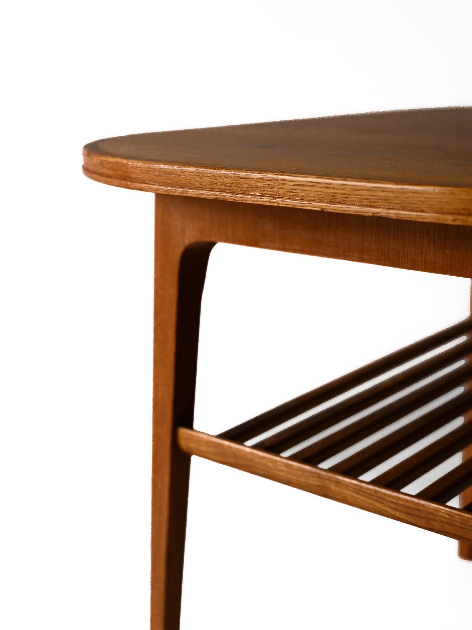1960s Scandinavian oak coffee table with slatted shelf