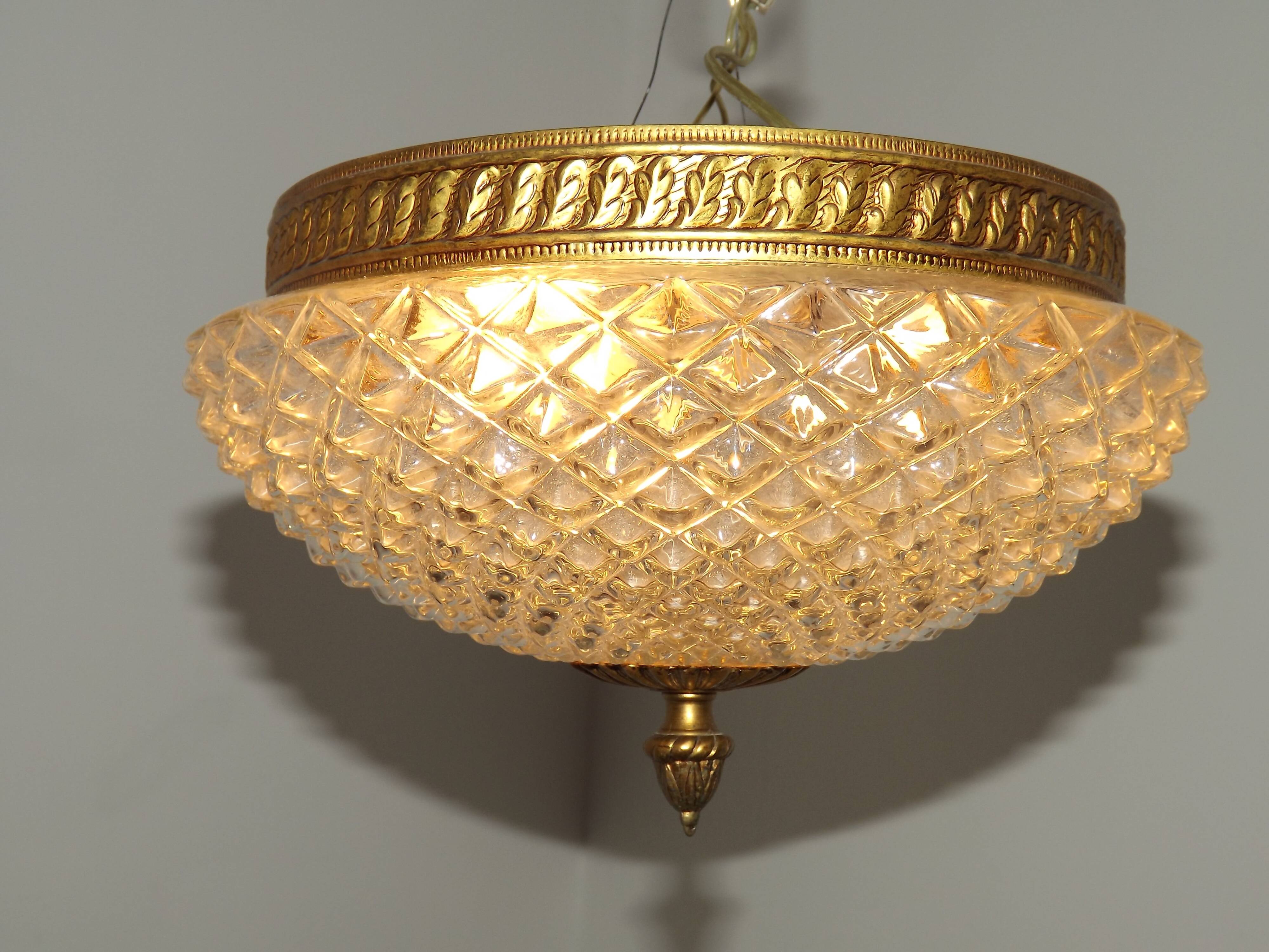 Brass and crystal diamond point ceiling light, France