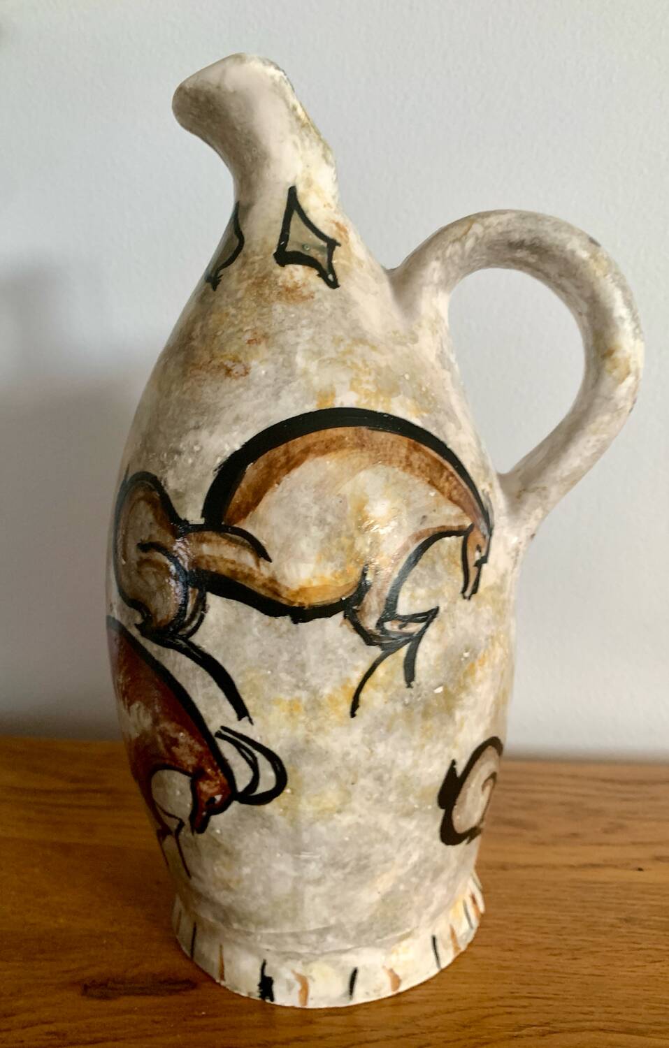 Antique stoneware pitcher – animal rock decoration – around 1900 – Puis style