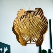 Portuguese mid century wood and straw wooden pendant lamp, 1960s