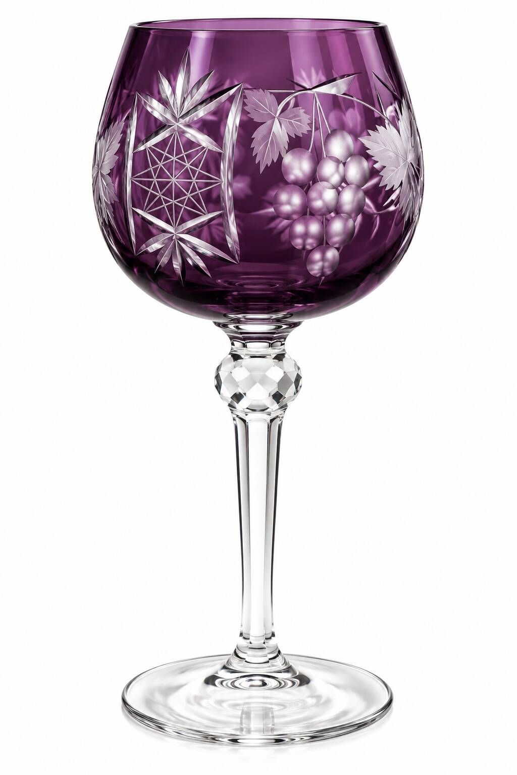 Set of 6 coloured wine glasses, vine decoration, Bohemian style – H. 20 cm