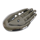Empty silver chromed ceramic pocket in the shape of a large hand, 1980