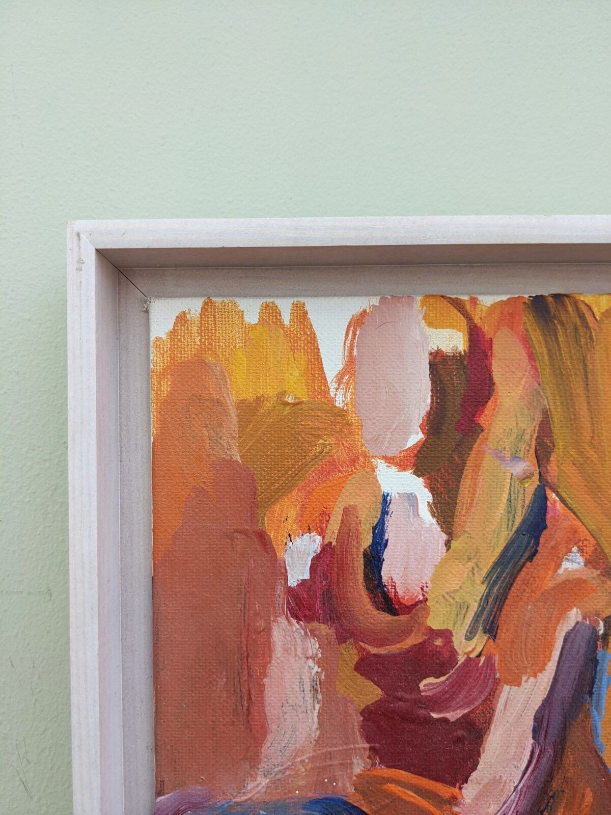 Mid-Century Modern "Seated in Orange" Swedish Vintage Abstract Portrait Oil Painting, Framed