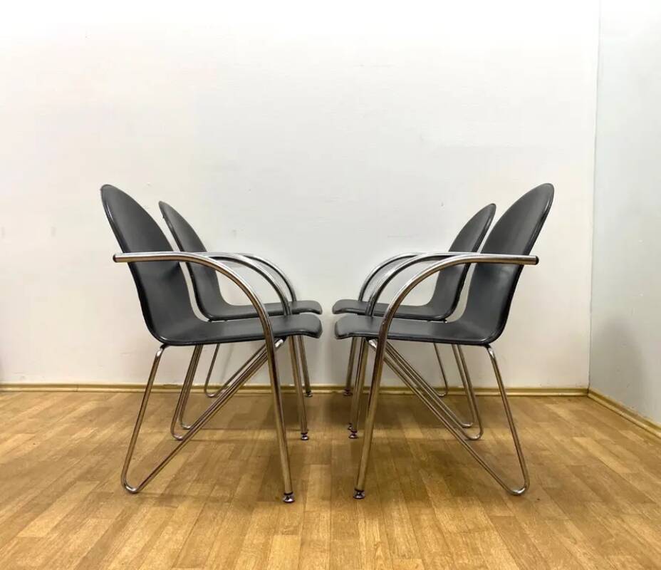 Set of 4 Retro Chairs with Armrests, 1980s, Czechoslovakia