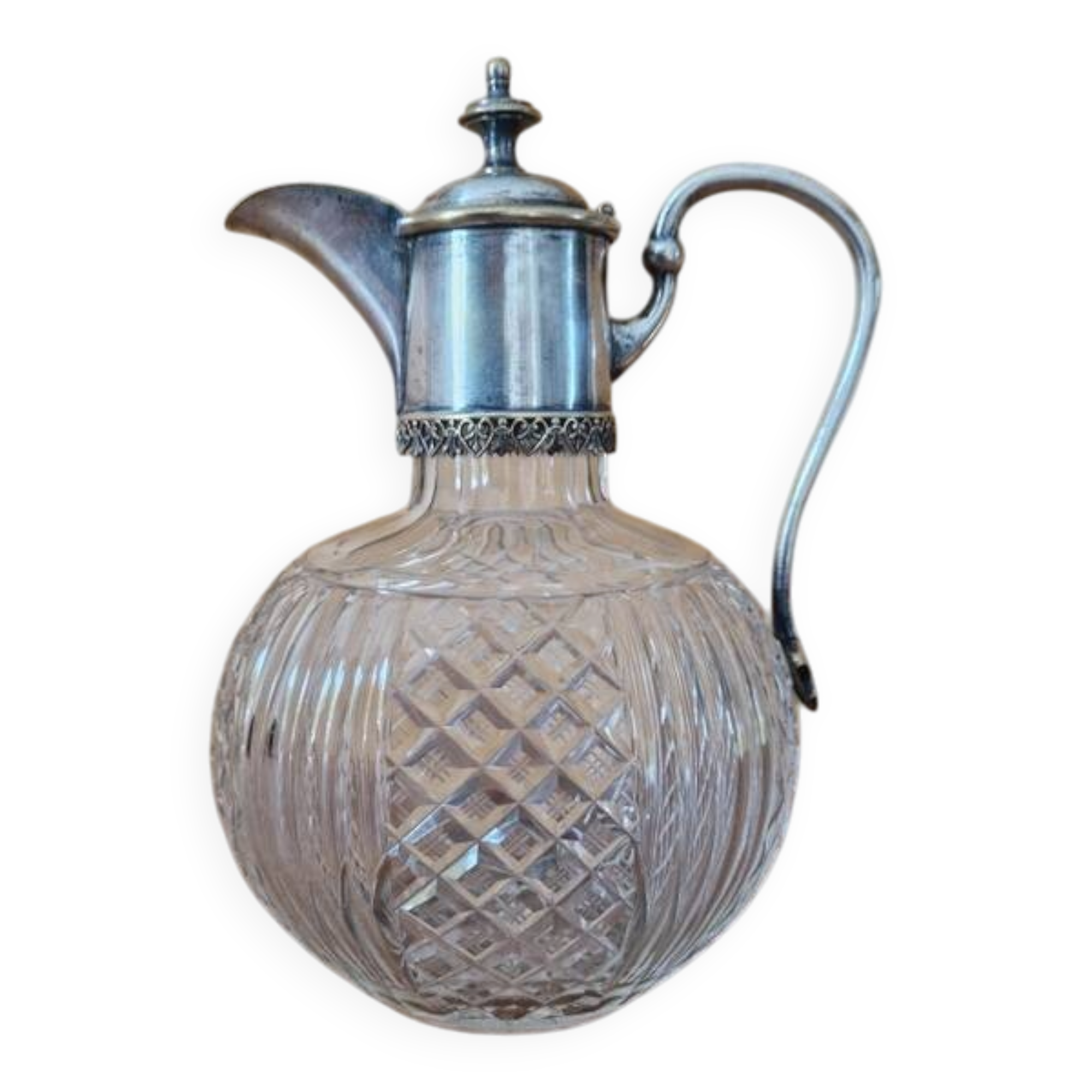 Cut crystal carafe and silver-plated metal