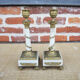 2 antique column candle holders in white marble and brass