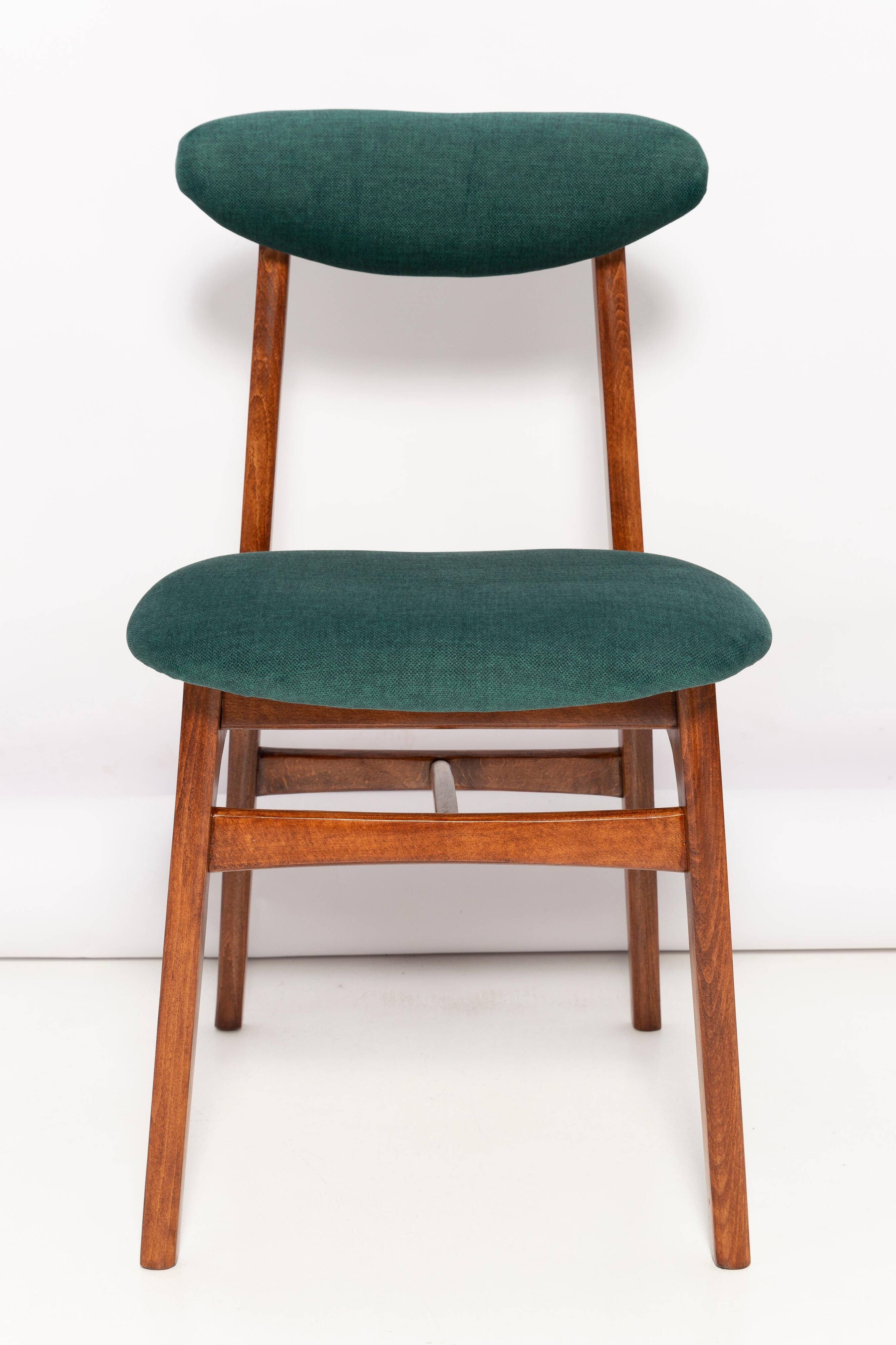 Green velvet Mid-Century chair designed by Rajmund Hałas, Poland, 1960s.