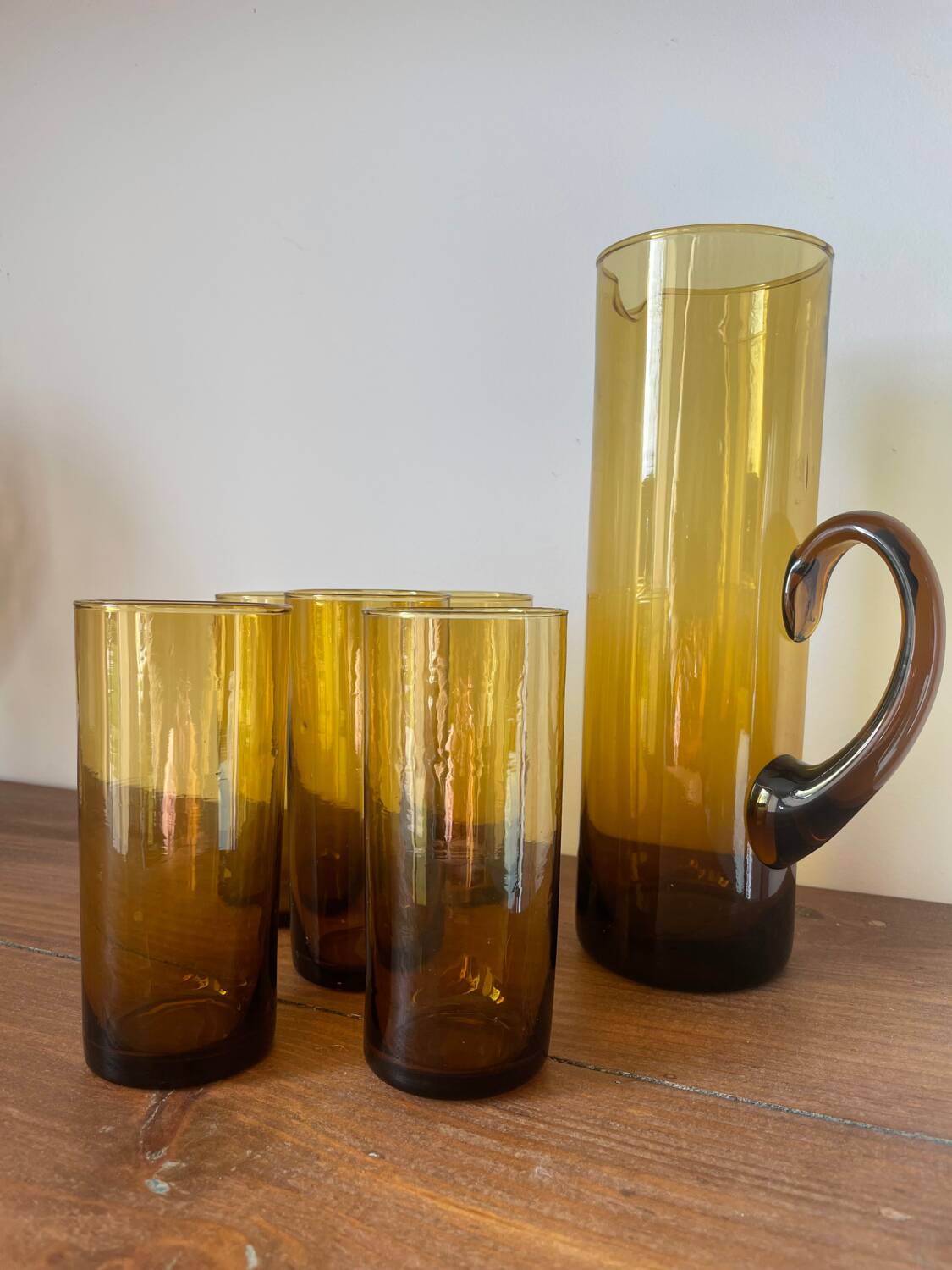 Amber blown glass orangeade service from the 1970s.