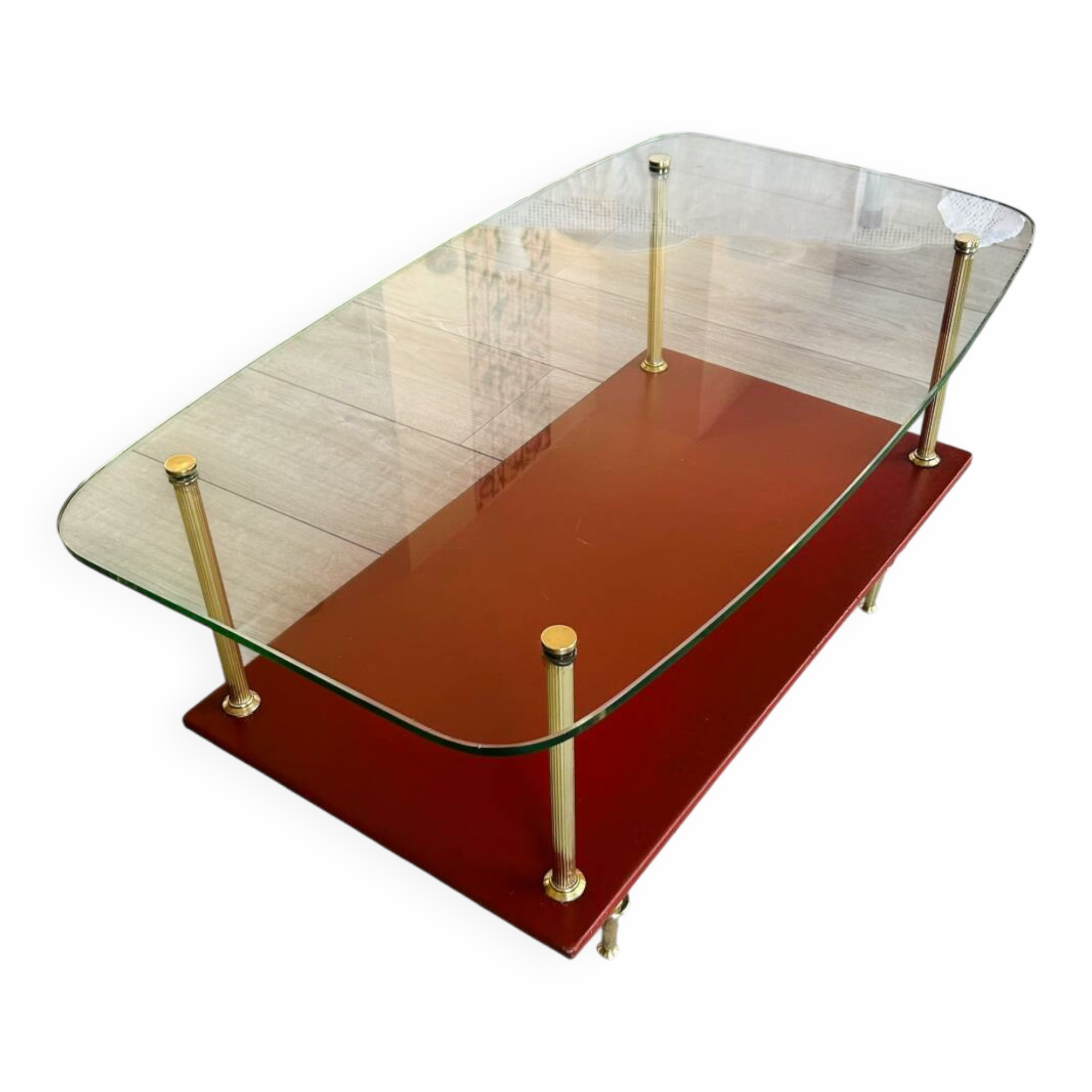 Vintage glass and brass coffee table