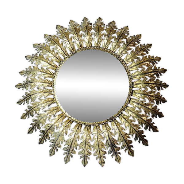 Grand miroir soleil mural Italien en métal doré, années 60-70 — Beyit