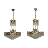 Sciolari, set of two gild and Cristal chandeliers from 70s