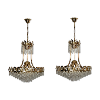 Sciolari, set of two gild and Cristal chandeliers from 70s