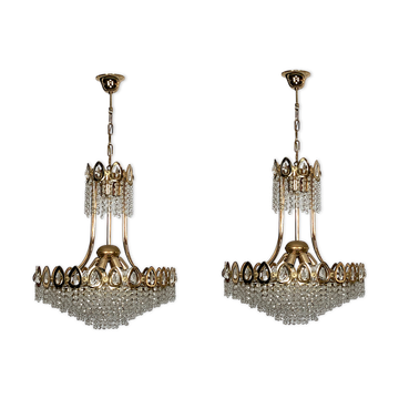 Sciolari, set of two gild and Cristal chandeliers from 70s