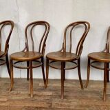 Série de 4 anciennes chaises bistrot en bois courbé Estampille FISCHEL