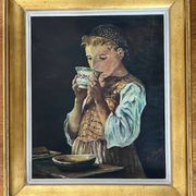 Tableau : Huile sur toile - portrait de paysanne