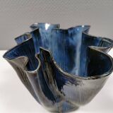 Very special vase in “folded” bluish glazed clay.