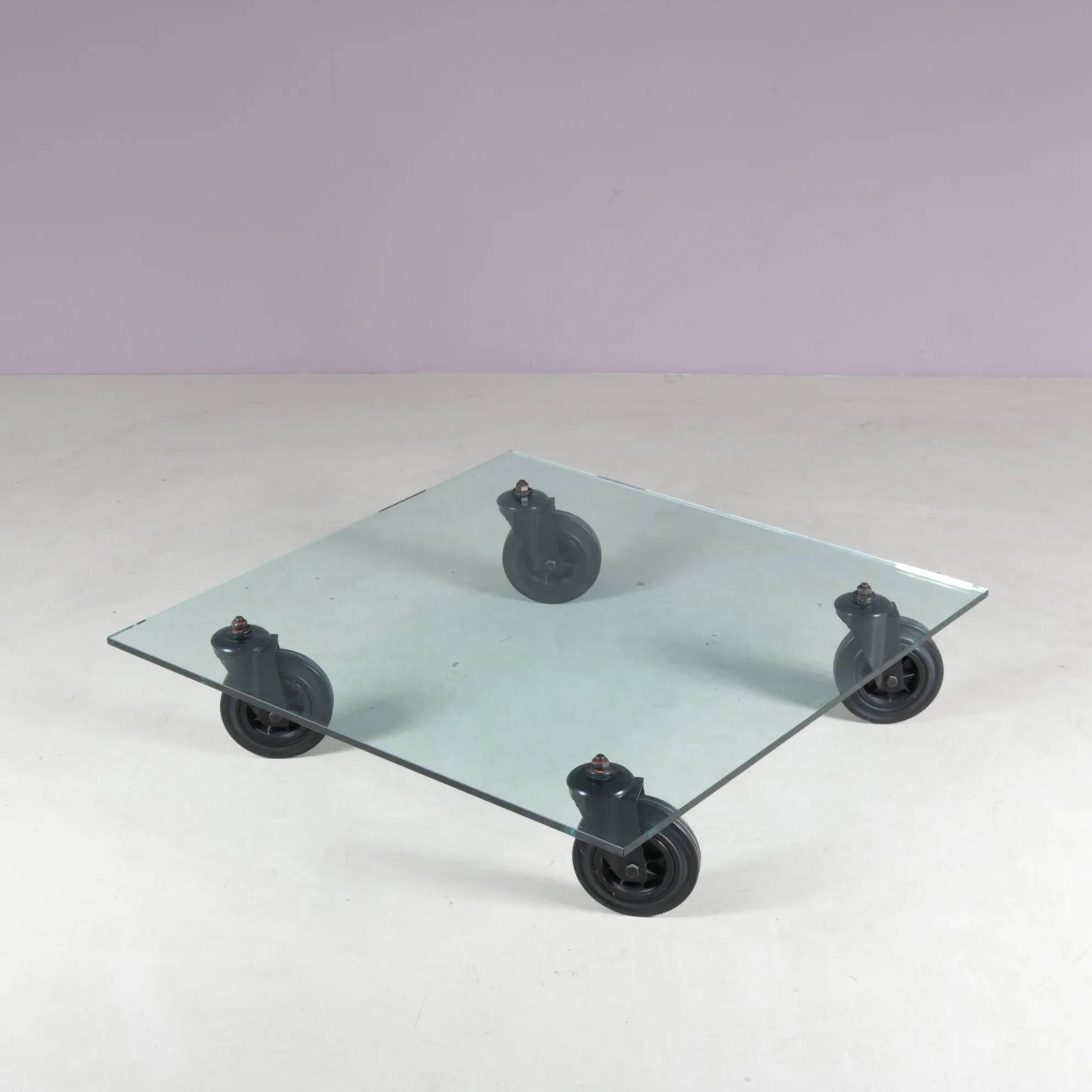 Coffee table "Table with Wheels" from the 1980s by Gae Aulenti for Fontana Arte, Italy.