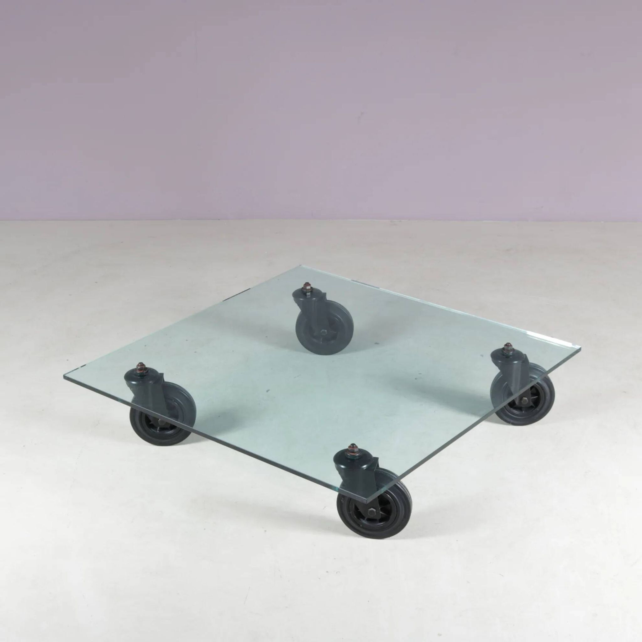 Coffee table "Table with Wheels" from the 1980s by Gae Aulenti for Fontana Arte, Italy.