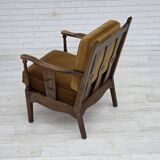 1950s, Danish vintage armchair, original green furniture velour, oak wood.