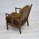 Fauteuil vintage danois des années 1950, mobilier vert d'origine en velours, bois de chêne.