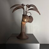 Pencil reed rattan bamboo palm tree coconut table lamp Maro Lopez style 70s