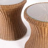 Pair of rattan side tables