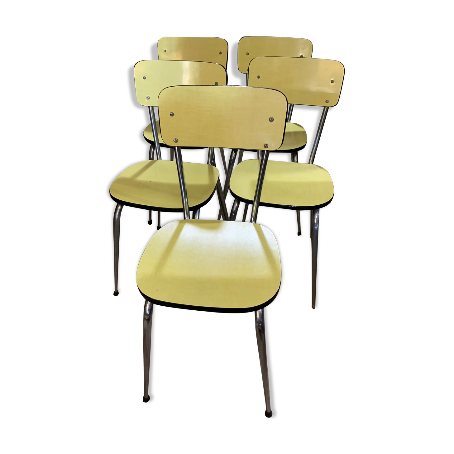 Lot of 5 yellow formica chairs 1960