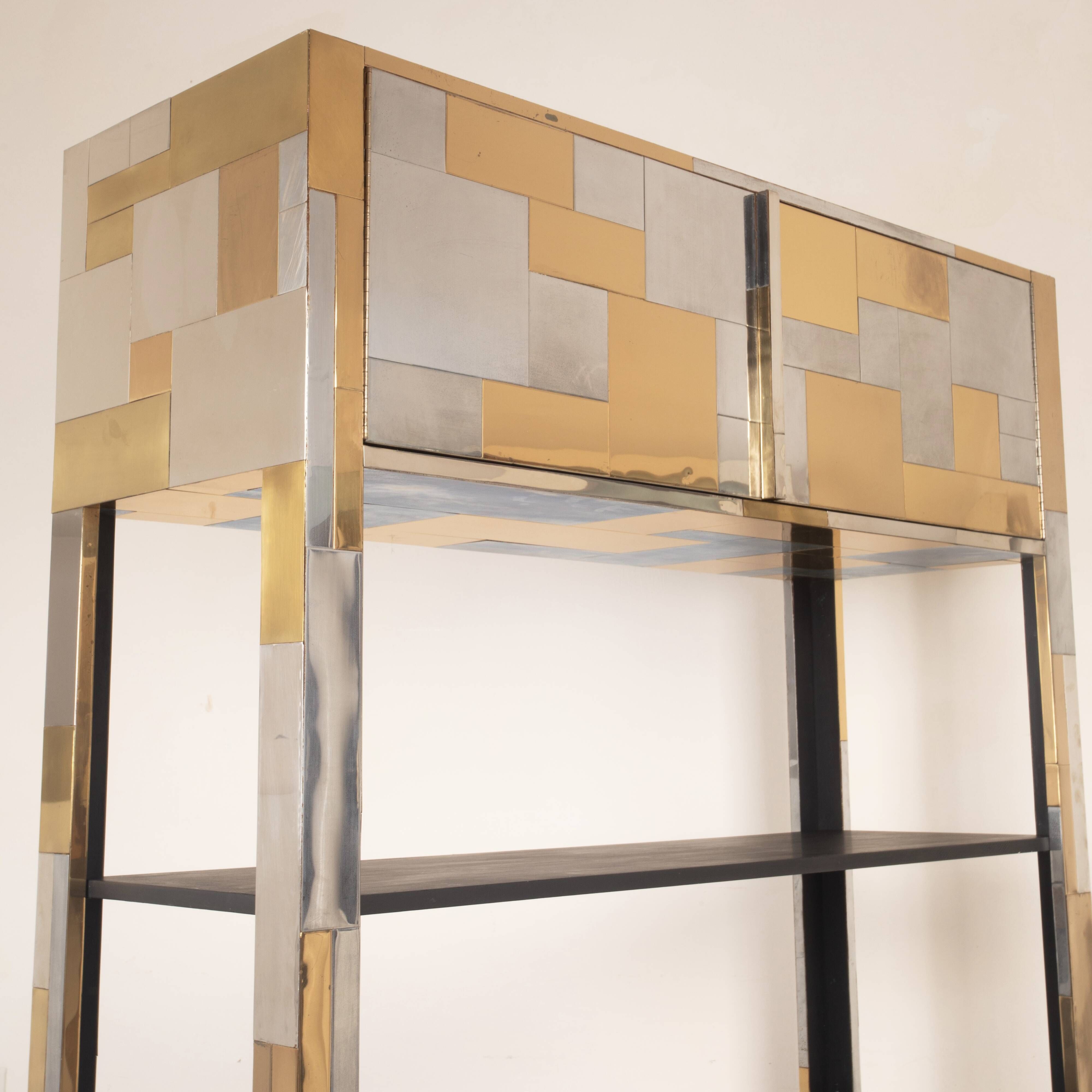 Paul Evans Cityscape Brass and Stainless Steel Bookcase, First Series, 1971
