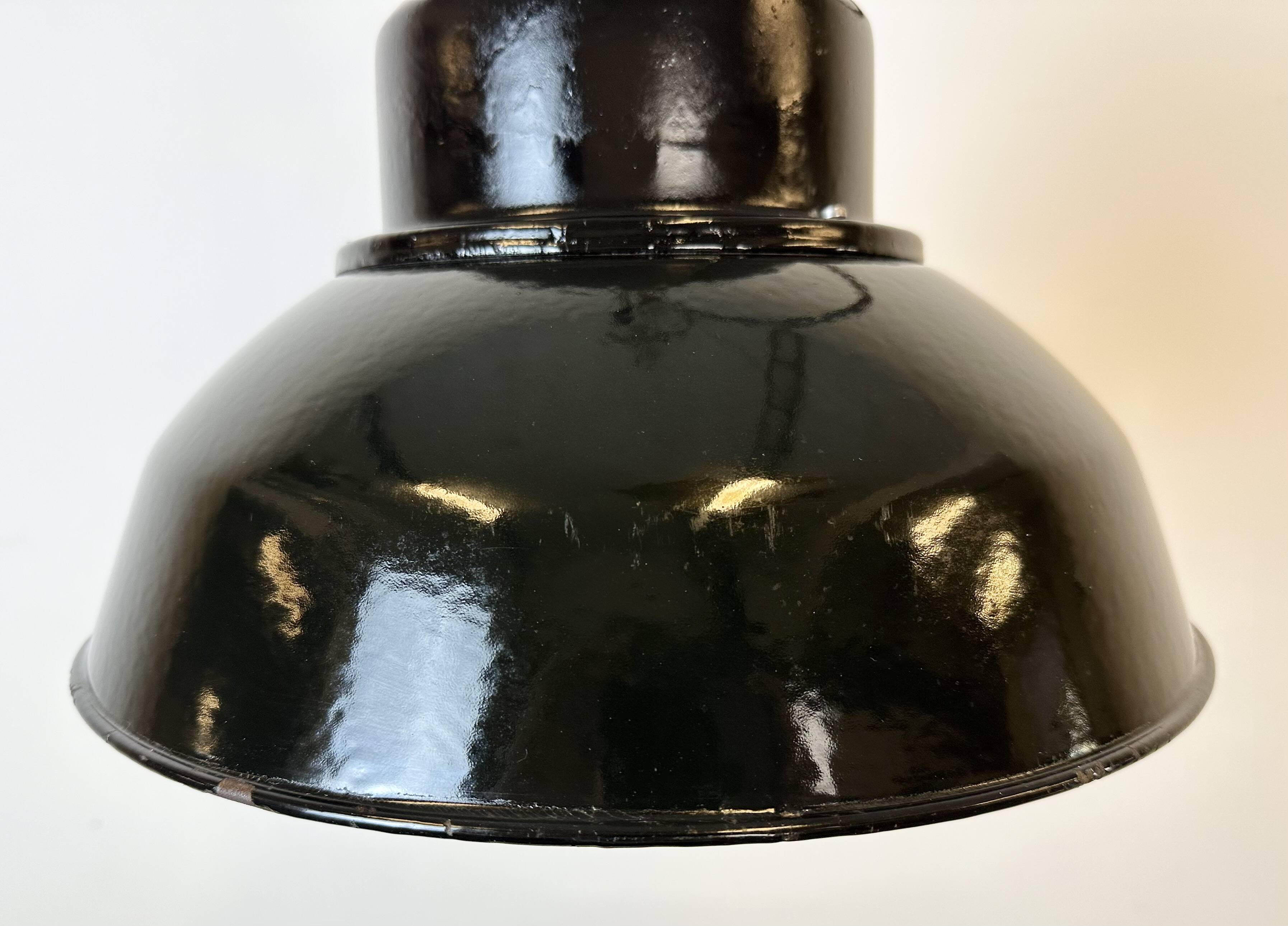 Industrial Black Enamel Factory Lamp with Cast Iron Top, 1960s