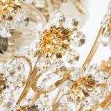 Small delicate ceiling light in gilded brass and cut glass in the shape of flowers by Palwa, Germany, 1970s.