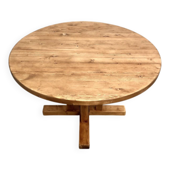 Round pine table "Les Arcs - 1970"