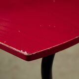 Red Plywood and Curved Metal Frame Chair