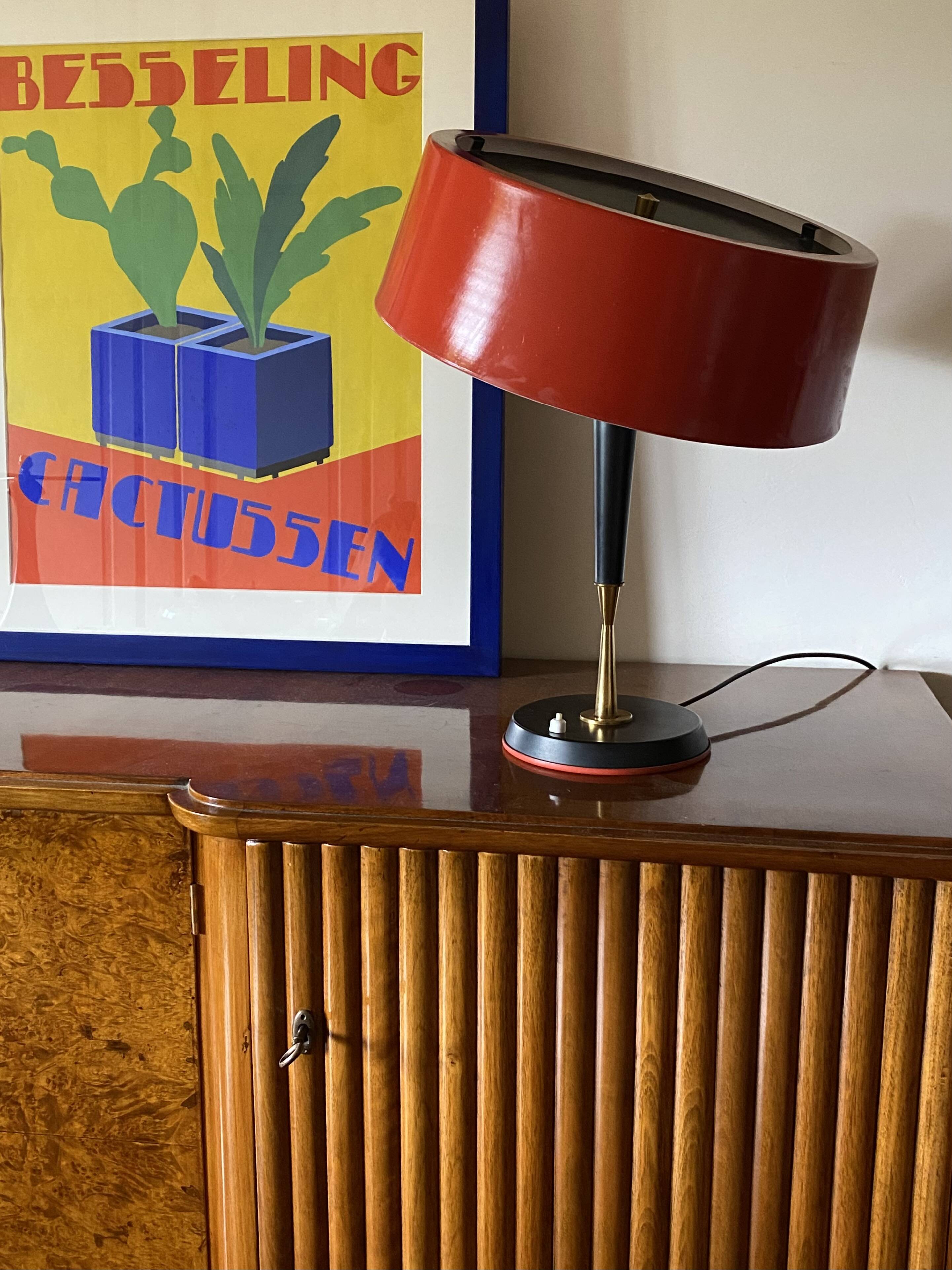 Oscar Torlasco, Mid-Century red table lamp, Lumi, Italy 1954