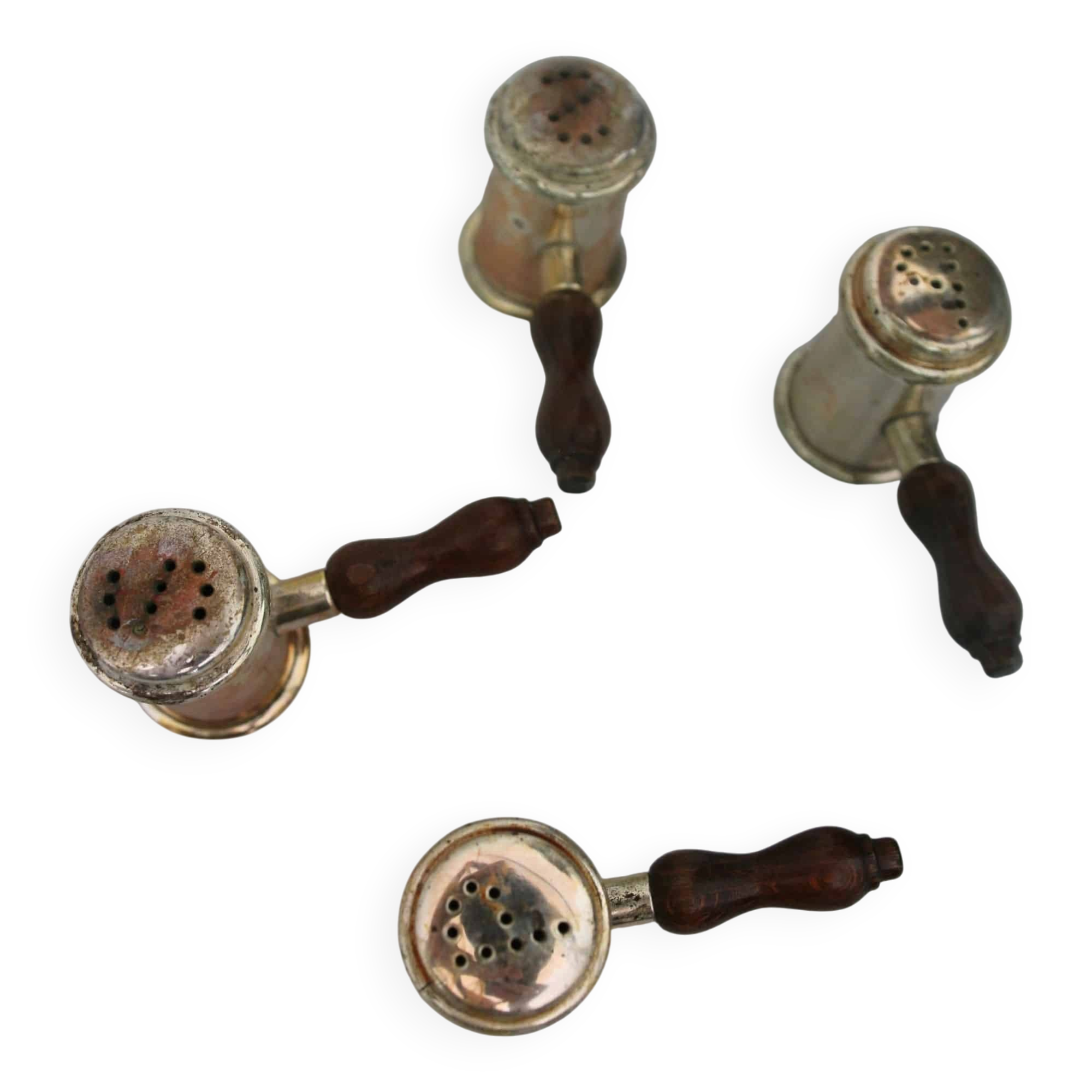 Antique brass salt and pepper shakers, Italy