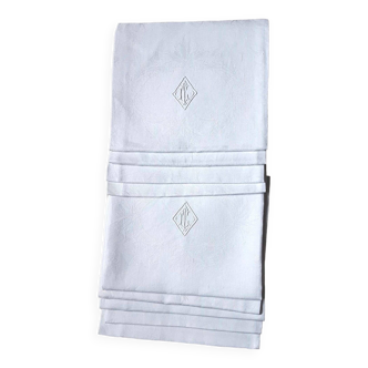 9 serviettes de table damassées de fête 19ème monogrammées GT ou CT