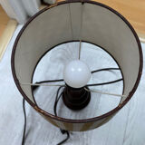 Wooden foot lamp brown tartan lampshade, cottage style