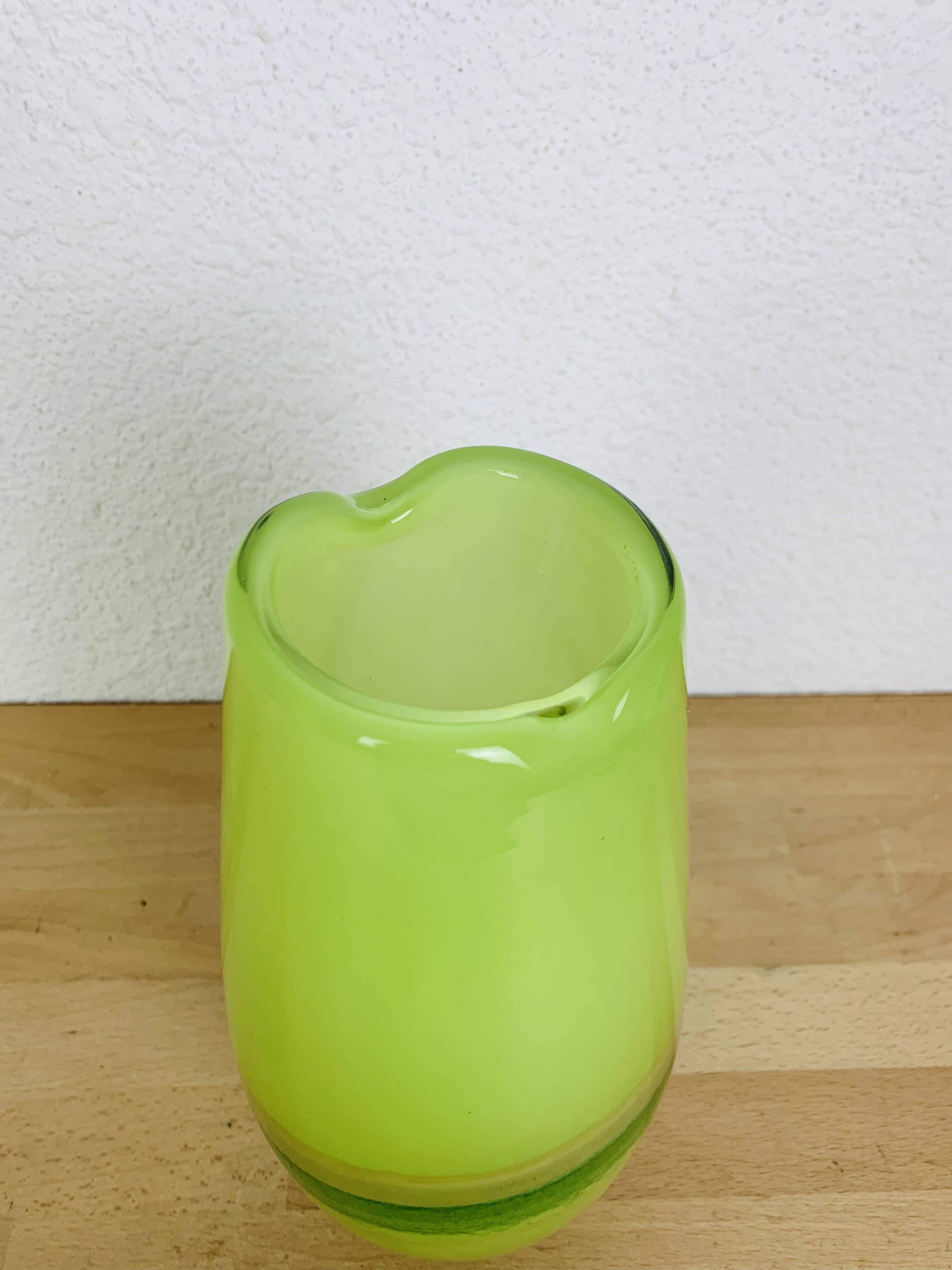 Jade green blown glass vase, handcrafted