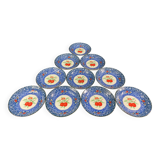 Set of 10 signed porcelain dessert plates with fruit decoration