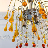 Lustre cascade Murano vintage en verre ambré et cristal, chandelier it