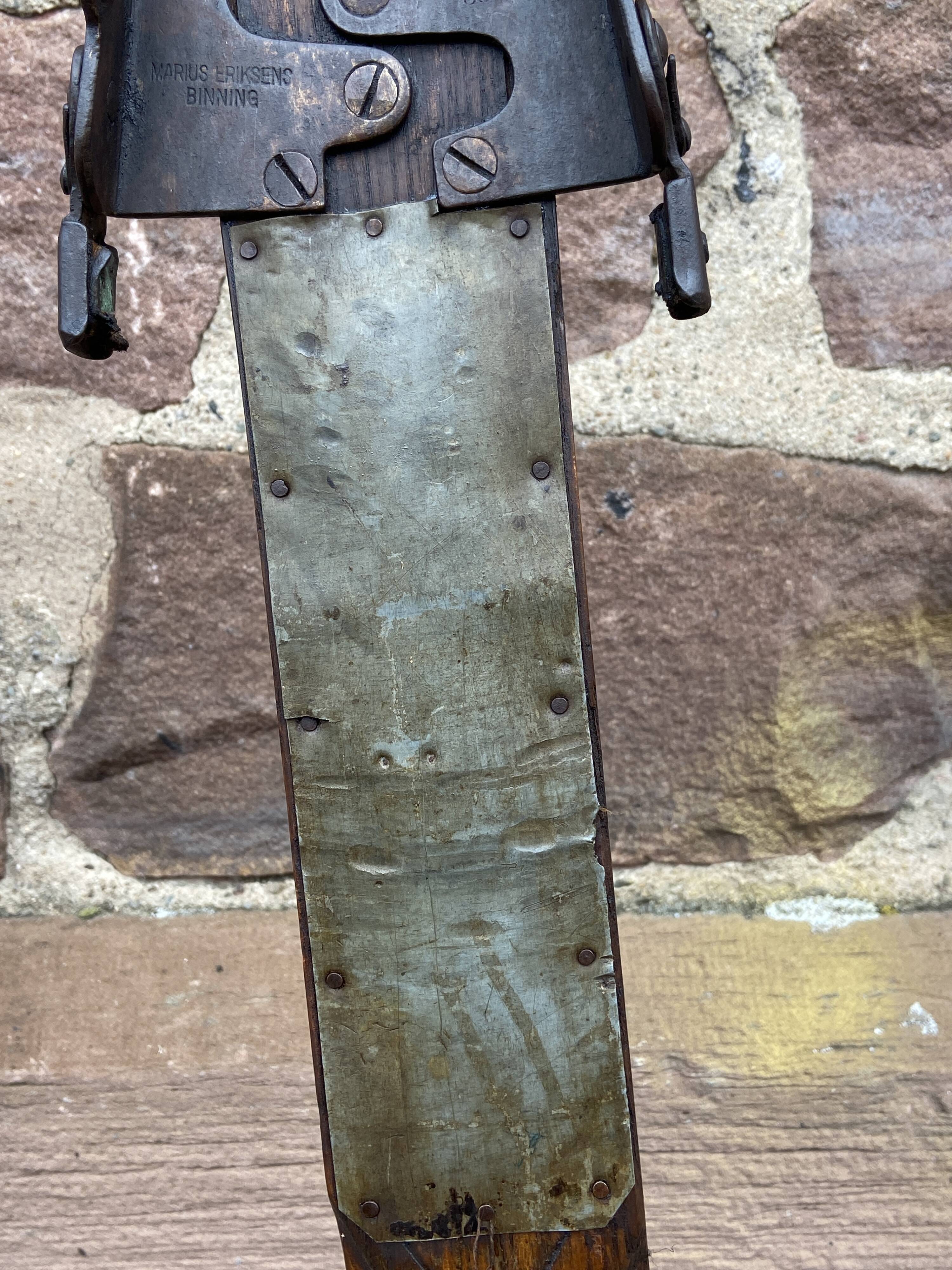 Pair of vintage wooden skis 1900-1920 mountain sport alsace chalet alps