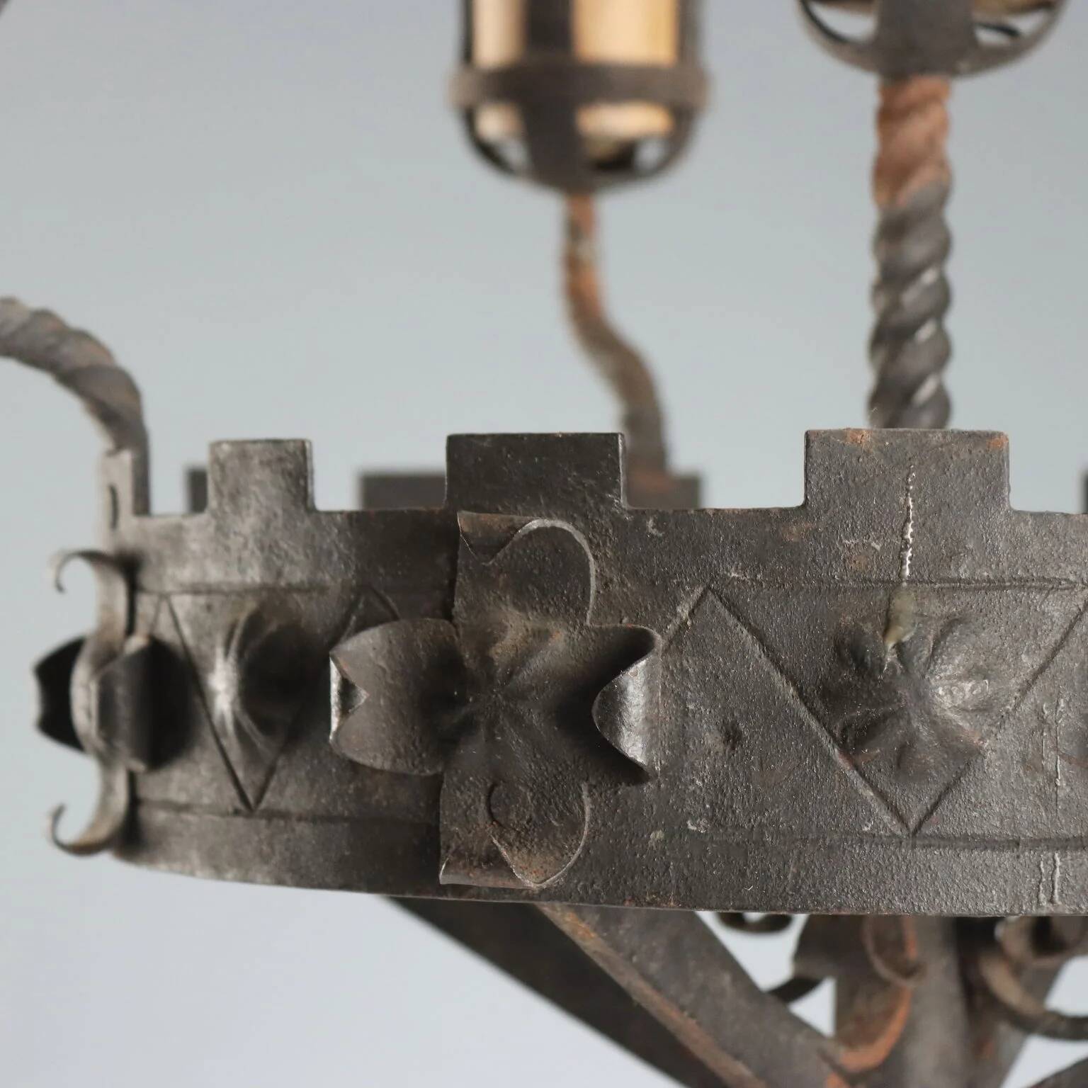 Wrought iron five-light torchère with twisted serpent - Italy late 19th century