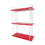Mid century wall shelf in red and white in the string design, narrow modular hanging shelf