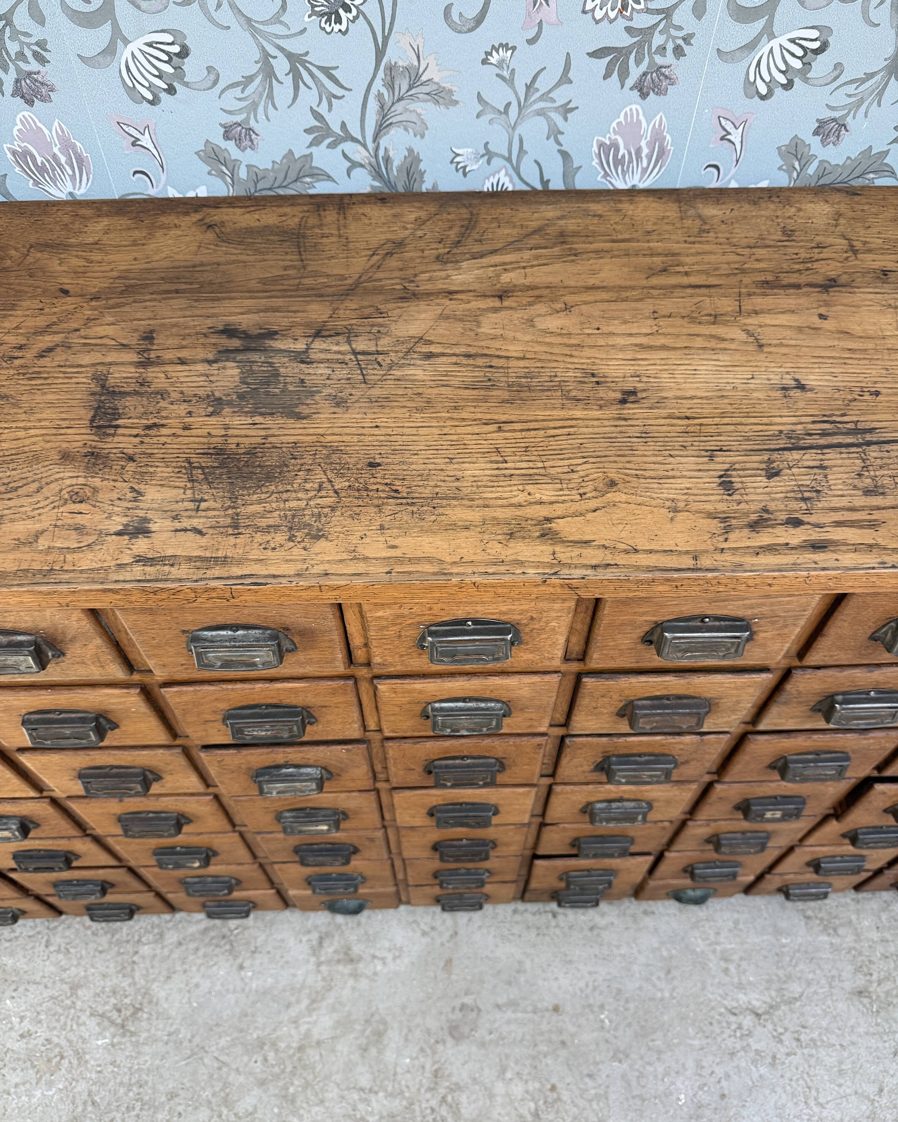 Renovated oak workshop drawer unit.