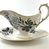 Creil Montereau blue flower faience sauce boat