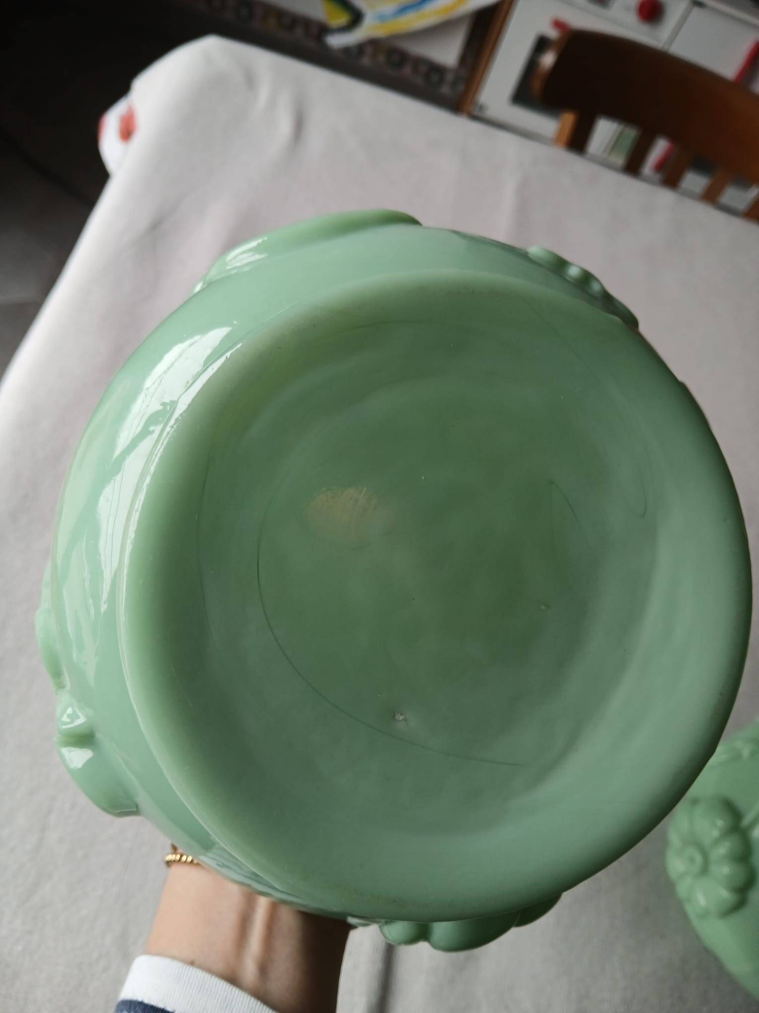 Set of 2 light green opaline glass vases SAINT LOUIS