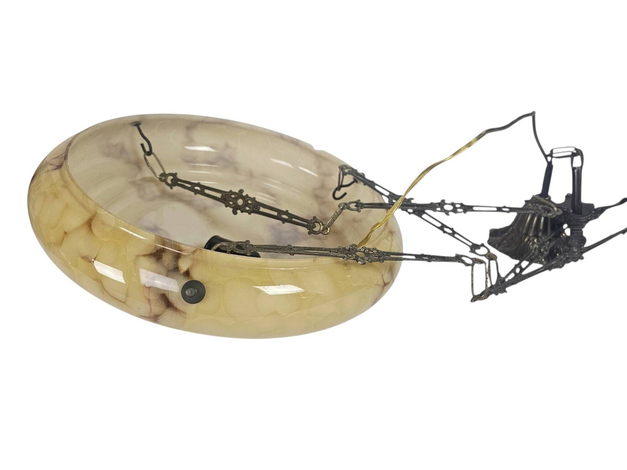 Art Deco - bowl lamp - marbled glass - pendant lamp - France - 1930s