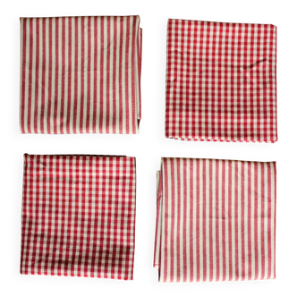 A set of 4 red gingham striped napkins