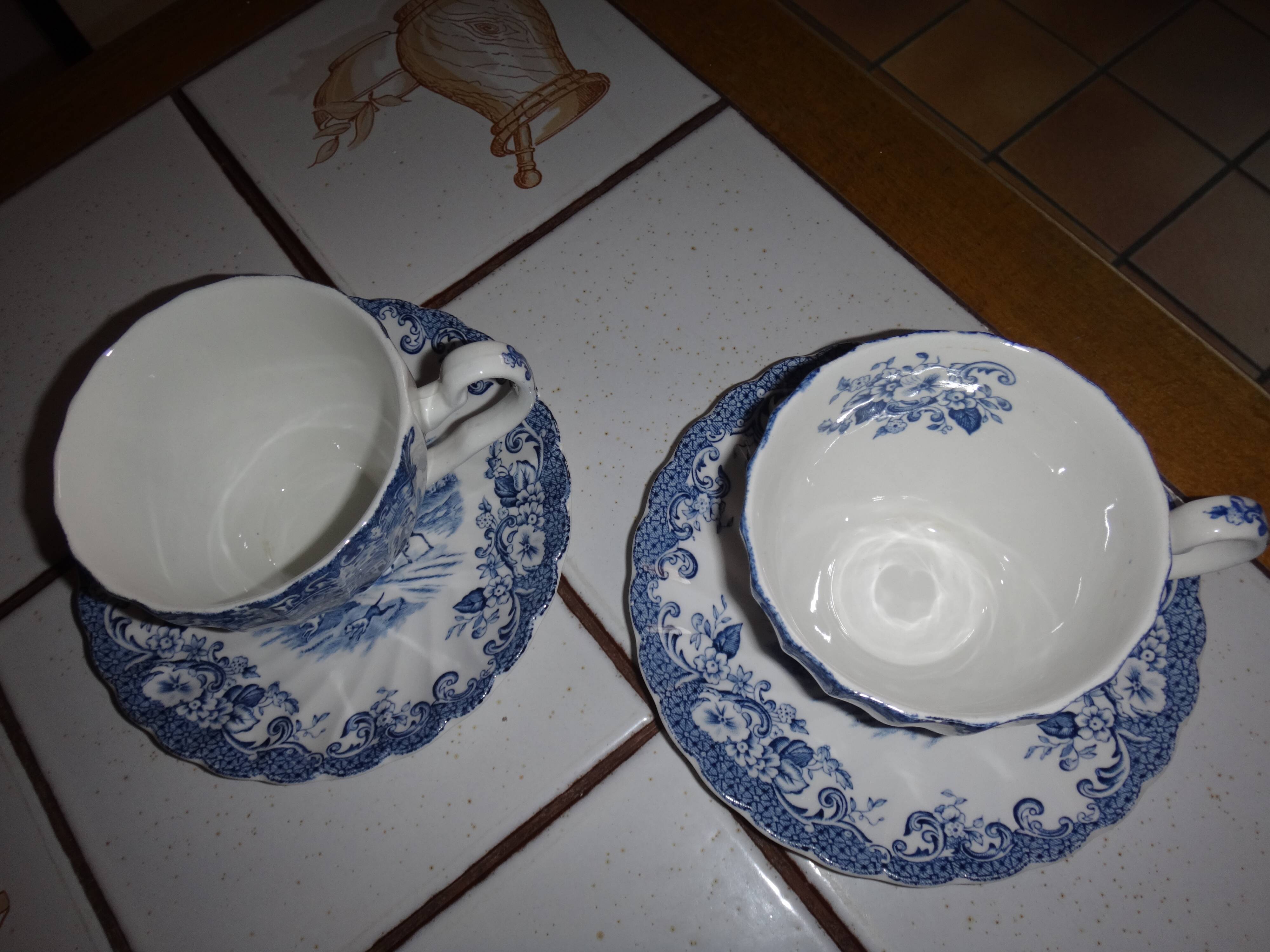 2 chocolate and English porcelain saucers